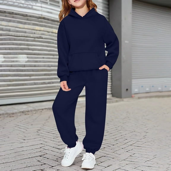 Cyglowse 2 Piece Sweatsuits for Teen Girls Plain Fleece Hoodies Sweatpants Joggers Set Warm Casual Pullover Tracksuits Outfits Dark Purple 10-11Y