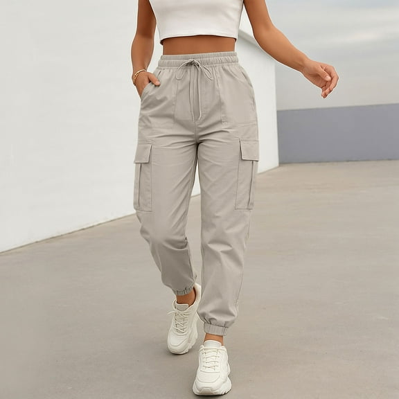 Cyglowse 2025 Cargo Pants for Women Baggy Lightweight Quick Dry High Waisted Hiking Pants Ladies Tapered Athletic Jogging for Travel Casual Khaki