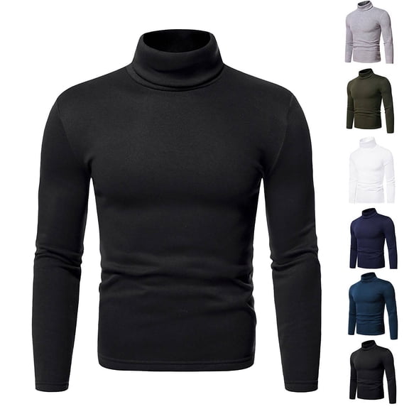 Cyglowse 2025 Fall Winter Thermal Shirt for Men Long Sleeve Turtleneck Basic Warm Undershirt Lightweight Comfortable Pullover Black M