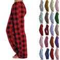 thumbnail image 1 of Cyglowse 2026 New Women's Cozy High Waisted Pajama Pants Plaid Fluffy Wide Leg Fleece Pants Bow Tie Lounge Sleep Pants Winter Pj Bottoms Vermilion S, 1 of 5