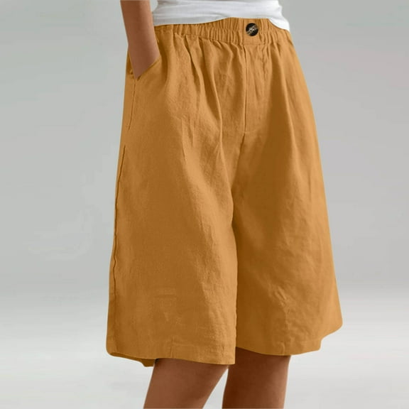 Sailboat Bermuda Shorts for Women Knee Length, Wide Leg Linen Knee Length Summer Casual Petite Short 10" Women Bermuda Shorts Knee Length