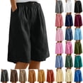 thumbnail image 1 of Linen Bermuda Shorts for Women Knee Length Wide Leg Ladies Petite Casual Summer Long Shorts 10" Inseam, 1 of 9