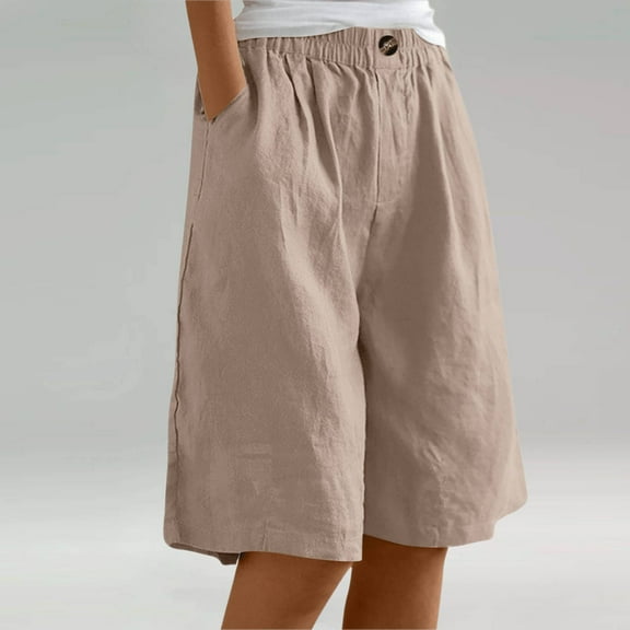 Sailboat Bermuda Shorts for Women Knee Length, Wide Leg Linen Knee Length Summer Casual Petite Short 10" Women Bermuda Shorts Knee Length