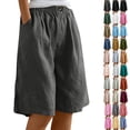 thumbnail image 1 of Linen Bermuda Shorts for Women Knee Length Wide Leg Ladies Petite Casual Summer Long Shorts 10" Inseam, 1 of 13