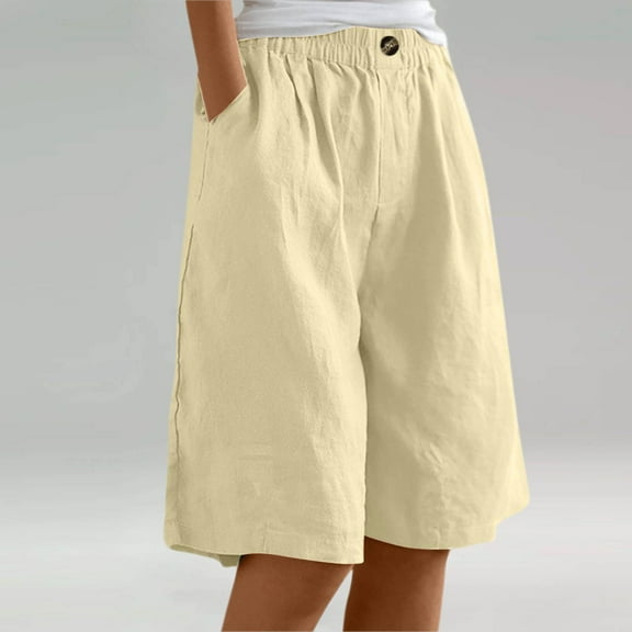 Bermuda Shorts for Women Knee Length, Wide Leg Linen Knee Length Summer Casual Petite Short 10" Women Bermuda Shorts Knee Length