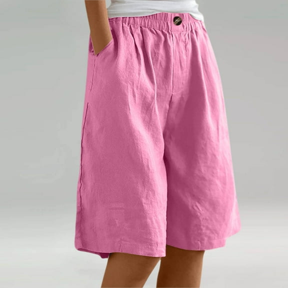 Sailboat Bermuda Shorts for Women Knee Length, Wide Leg Linen Knee Length Summer Casual Petite Short 10" Women Bermuda Shorts Knee Length