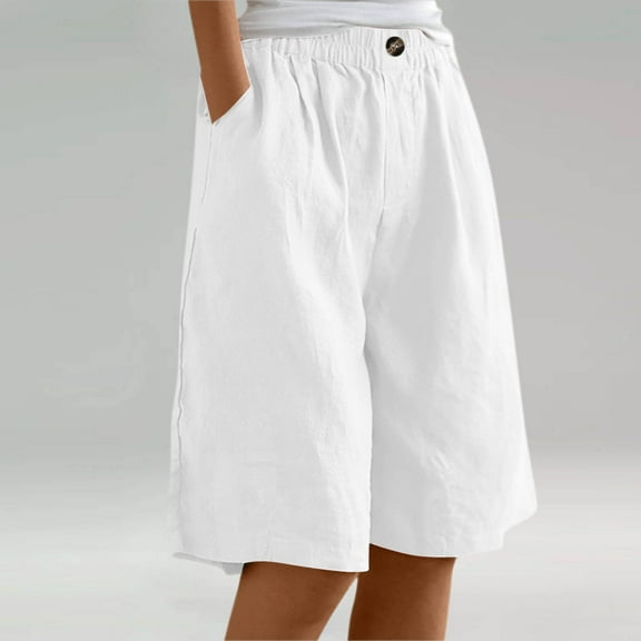 Sailboat Bermuda Shorts for Women Knee Length, Wide Leg Linen Knee Length Summer Casual Petite Short 10" Women Bermuda Shorts Knee Length