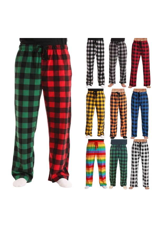 Buffalo Plaid Pajama Pants Men Lightweight Checkered Pj Pants Straight Leg Lounge Sleep Bottoms Wine M