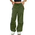 thumbnail image 1 of Cyglowse Cargo Pants Women Low Waisted Parachute Pants with Pockets Loose Baggy Hiking Pants Y2K Clothes Army Green L, 1 of 4