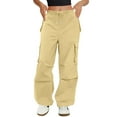 thumbnail image 1 of Cyglowse Cargo Pants Women Low Waisted Parachute Pants with Pockets Loose Baggy Hiking Pants Y2K Clothes Light Brown XL, 1 of 4