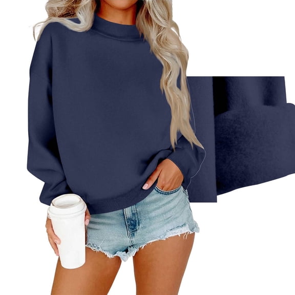 Cyglowse Casual Oversized Sweatshirt for Women Mock Neck Long Sleeve Pullover Cozy Everyday Top 2026 Spring Fall Navy XL