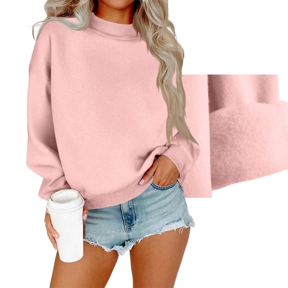 Cyglowse Casual Oversized Sweatshirt for Women Mock Neck Long Sleeve Pullover Cozy Everyday Top 2026 Spring Fall Pink XL