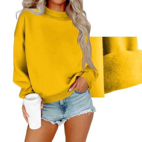 Cyglowse Casual Oversized Sweatshirt for Women Mock Neck Long Sleeve Pullover Cozy Everyday Top 2026 Spring Fall Yellow M