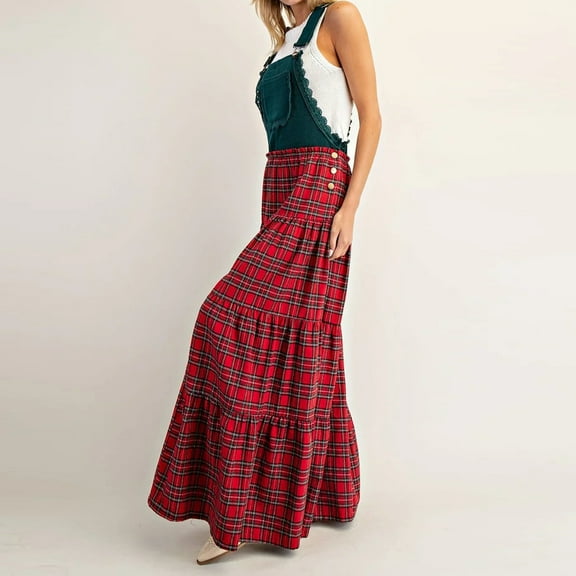 Cyglowse Christmas Jumpsuits for Women Xmas Printed Overalls Fashion Bibs Coveralls Plaid Wide Leg Pants Romper Green 2XL