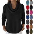 thumbnail image 1 of Cyglowse Cozy Fall Winter Sweater for Women Cowl Neck Loose Knit Pullover Long Sleeve Casual Trendy Tops Black XL, 1 of 7