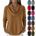 thumbnail image 1 of Cyglowse Cozy Fall Winter Sweater for Women Cowl Neck Loose Knit Pullover Long Sleeve Casual Trendy Tops Brown L, 1 of 7