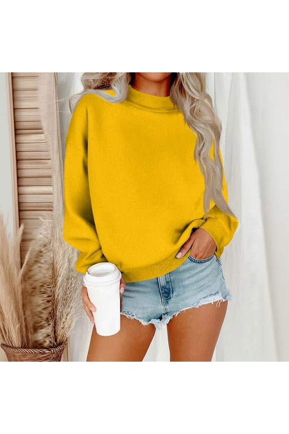 Cozy Oversized Pullover for Women Mock Neck Long Sleeve Top Casual Streetwear Soft Sweatshirt 2026 Yellow S