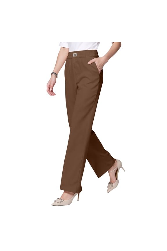 Drape High Rise Pull on Stretch Pants Breathable for Senior Women Light Brown 3XL