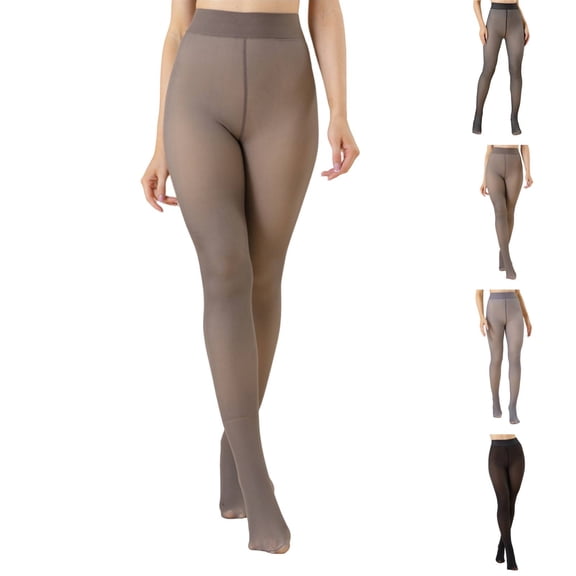 Cyglowse Fake Translucent Fleece Lined Tights for Women Thermal High Waist Warm Winter Pantyhose Gray L