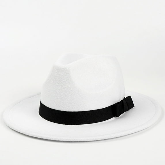 Cyglowse Fedora Brim Felt Church Hat Men Women I Summer Beach Sun Hat with Band I Men's 1920s Gatsby Gangster Costume white One Size