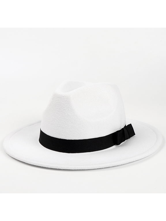 Fedora Brim Felt Church Hat Men Women I Summer Beach Sun Hat with Band I Men's 1920s Gatsby Gangster Costume white One Size