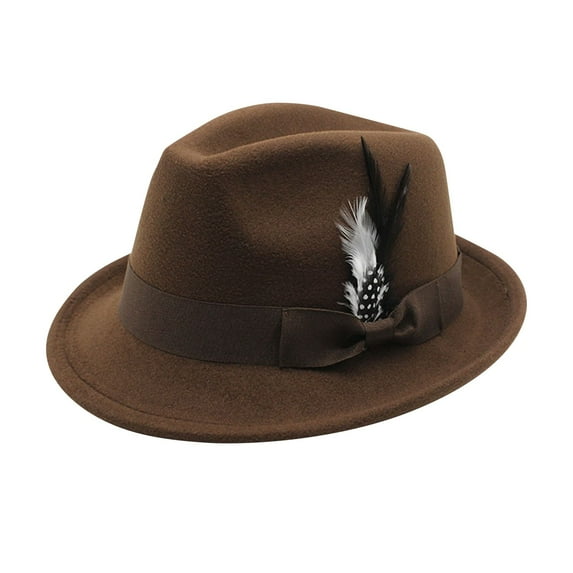 Cyglowse Fedora Hats for Men Women Classic Short Brim Felt Manhatta Fedora Hat with Feathers Band Coffee One Size