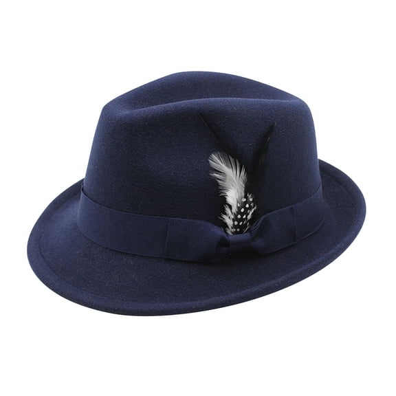 Cyglowse Fedora Hats for Men Women Classic Short Brim Felt Manhatta Fedora Hat with Feathers Band Navy One Size