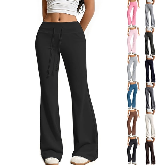 Cyglowse Flare Leggings for Women High Waist Yoga Pants with Pockets Tummy Control Workout Gym Bootcut Leggings Black L