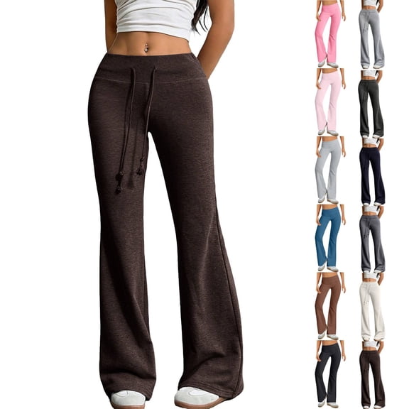 Cyglowse Flare Leggings for Women High Waist Yoga Pants with Pockets Tummy Control Workout Gym Bootcut Leggings Coffee XL