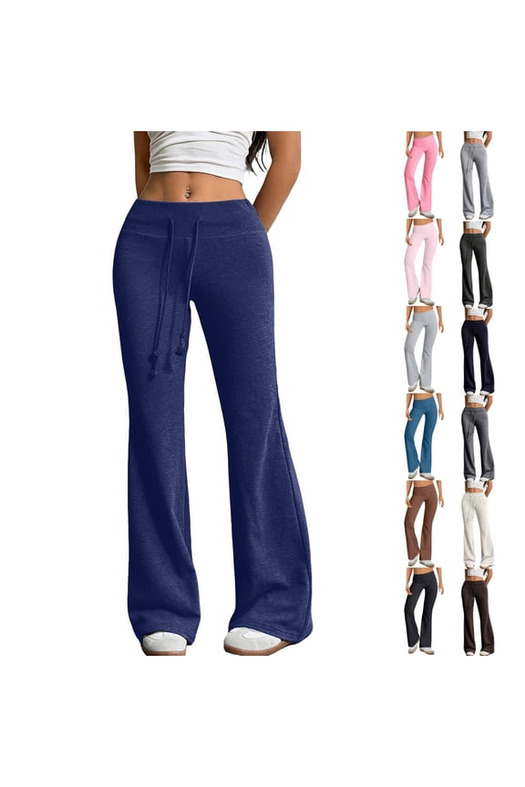 Flare Leggings for Women High Waist Yoga Pants with Pockets Tummy Control Workout Gym Bootcut Leggings Navy M