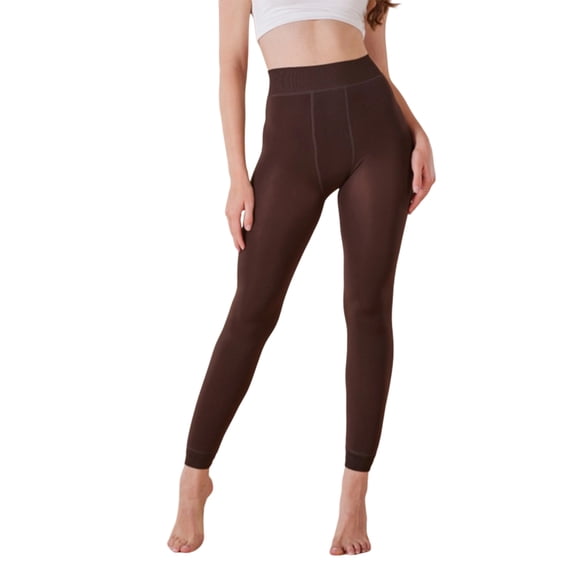 Cyglowse Fleece Lined High Waisted Pants for Women Winter Warm Yoga Leggings Stretchy Comfortable Tights Coffee One Size