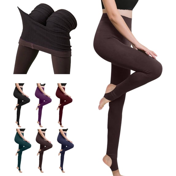 Cyglowse Fleece Lined Leggings Women Elastic Waistband Gym Yoga Pants Warm Thermal Opaque Pantyhose High Waist Leggings Coffee 3XL