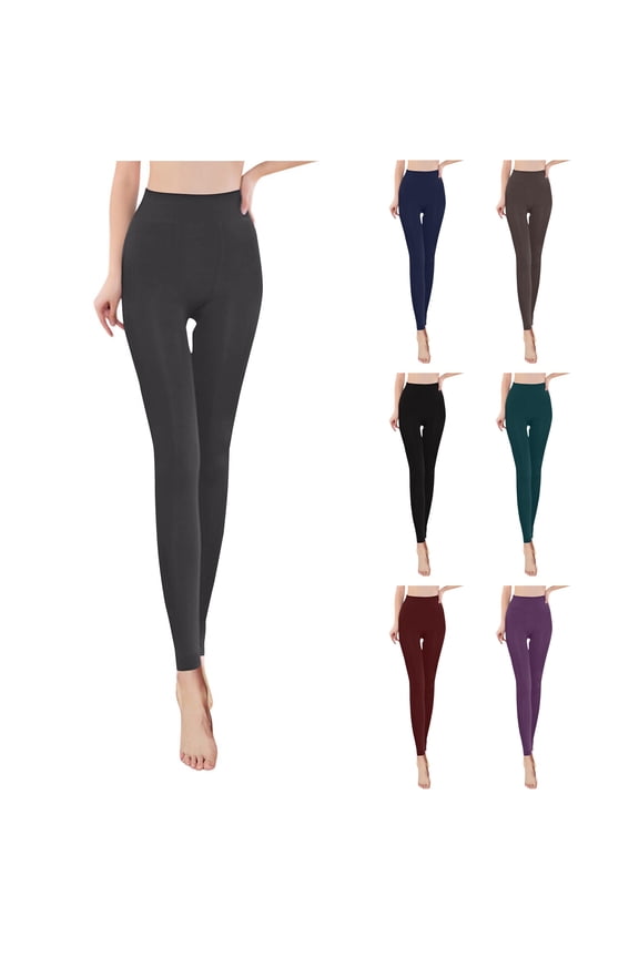 Fleece Lined Leggings Women Fall Winter Thermal Warm Elastic High Waisted Tummy Control Workout Yoga Pants Coffee 2XL