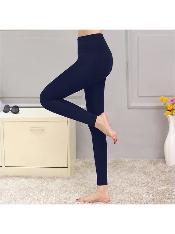 Fleece Lined Leggings for Women Thermal High Waisted Warm Winter Tights Thick Soft Stretchy Workout Yoga Pants Blue L
