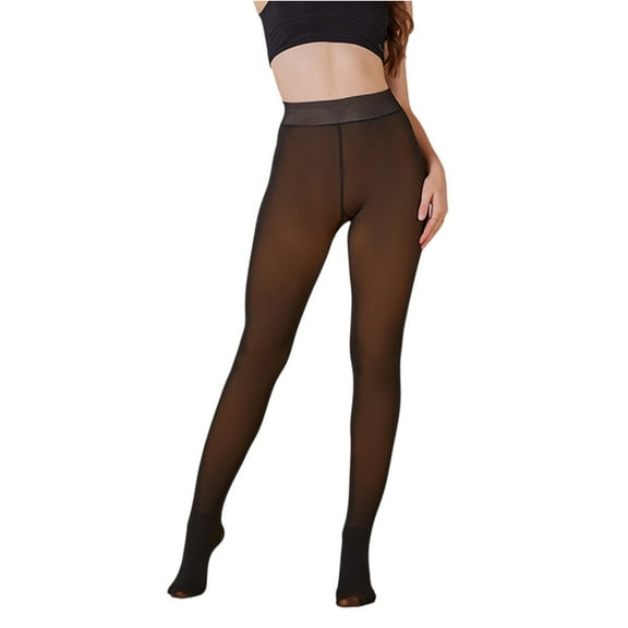 Cyglowse Fleece Lined Tights for Women Fake Sheer Thermal Leggings with Tummy Control & Butt Lifting Design Light Brown M