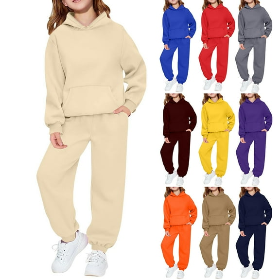 Cyglowse Girls 2 Piece Outfits Sweatsuit Kids Hoodies Sweatshirt and Sweatpants Set with Pockets Teen Girl Clothes Yellow 8-9Y