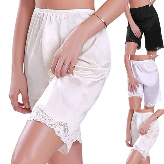 Cyglowse Half Slip Shorts For Women Lace Trim Satin Slik Culotte Short Pettipants Lounge Shorts Bloomers Tap Lingerie Pants Beige 3XL