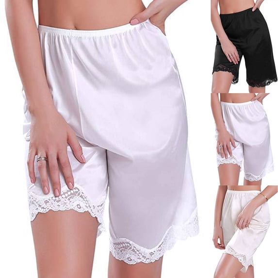 Cyglowse Half Slip Shorts For Women Lace Trim Satin Slik Culotte Short Pettipants Lounge Shorts Bloomers Tap Lingerie Pants White 2XL