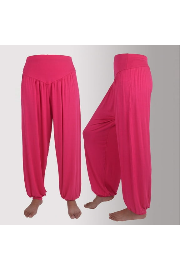 Harem Pants Women Modal Cotton Soft Yoga Pants for Sports Dance,Boho Plus Size Beach Pants Summer Baggy Joggers Hot Pink XL