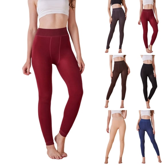 Cyglowse High Waist Leggings for Women Fleece Lined Thermal Winter Yoga Pants Soft Stretchy Tights Wine One Size