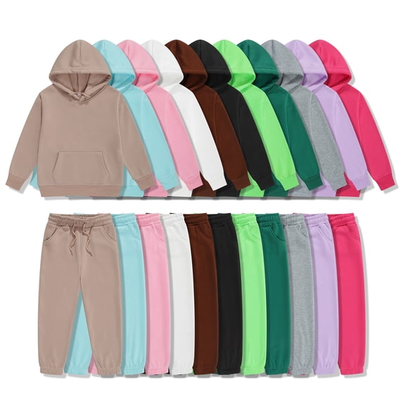 Cyglowse Hoodie Sweatsuit Set for Boys Girls 2 Piece Hooded Sweatshirt Jogger Sweatpants Tracksuit Kids Athletic Solid Outfits Sky Blue 12-13Y