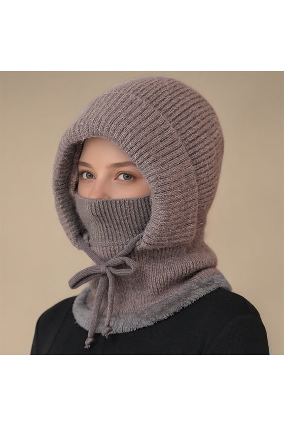 Knit Balaclava Women Winter Hats for Women Winter Face Mask Ski Mask for Men and Women Warm Face Cover Neck Warmer Light Gray One Size