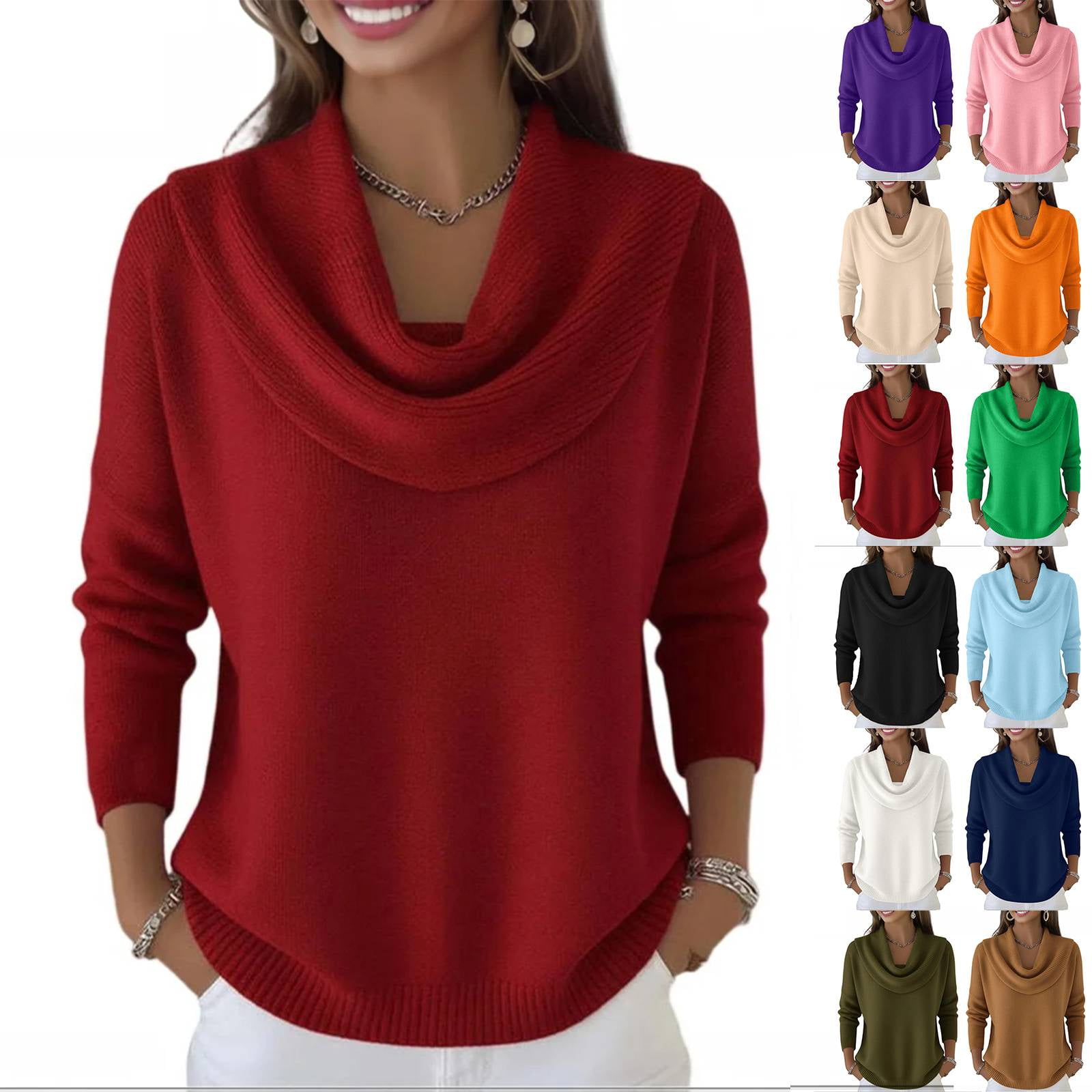 Cyglowse Lightweight Cowl Neck Sweaters for Women Long Sleeve Knit ...