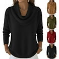 thumbnail image 1 of Cyglowse Long Sleeve Knit Top for Women Cowl Neck Loose Pullover Sweater Cozy Casual Fall Winter Wine S, 1 of 7