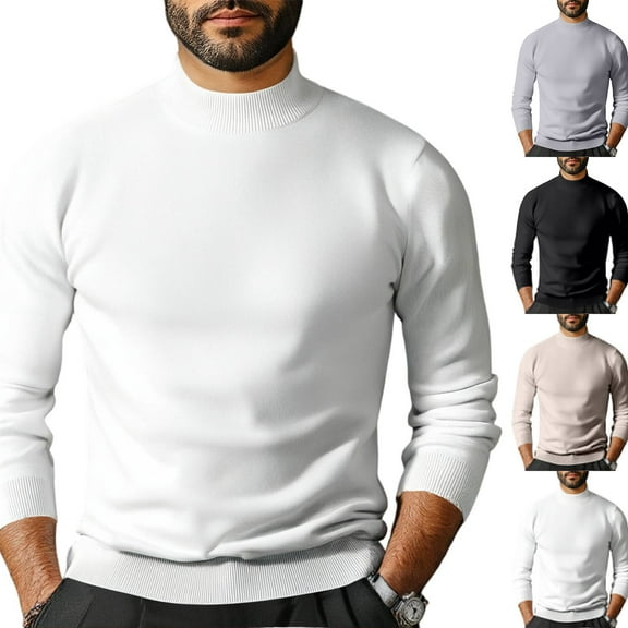 Cyglowse Long Sleeve Turtleneck for Men Basic Thermal Pullover Sweater Slim fit Casual Lightweight Shirt White 3XL