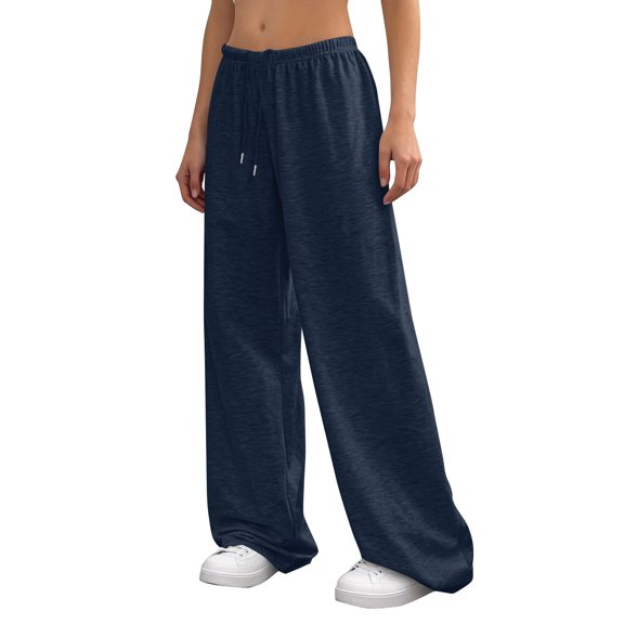 Cyglowse Low Rise Sweatpants for Women Baggy Wide Leg Lounge Pants Casual Yoga Pants with Drawstring Elastic Waist Loose Fit Comfort Pants Lightweight Sweatpant with Pockets Dark Blue L