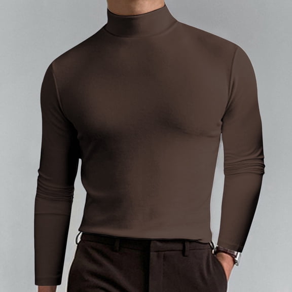 Cyglowse Men's Basic Long Sleeve Turtleneck Thermal Shirt Solid Color Casual Pullover Top for Winter Coffee 3XL