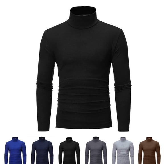 Cyglowse Men's Basic Turtleneck Long Sleeve T-Shirts Casual Pullover Top Black M