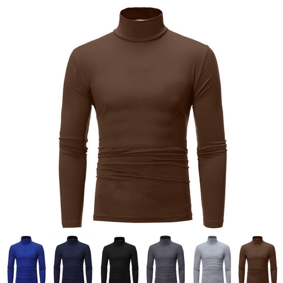 Cyglowse Men's Basic Turtleneck Long Sleeve T-Shirts Casual Pullover Top Coffee 2XL