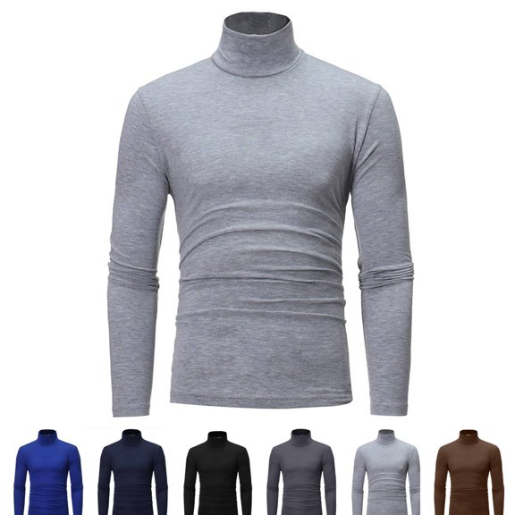 Cyglowse Men's Basic Turtleneck Long Sleeve T-Shirts Casual Pullover Top Light Gray L